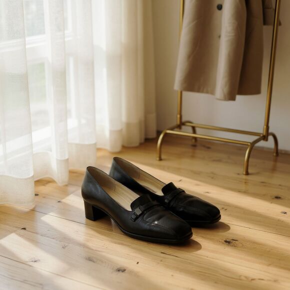 NART Excellence Made in Japan Pumps Low Chunky Heel  Size 6.5 Narrow (23.5 EEE) - Picture 1 of 10